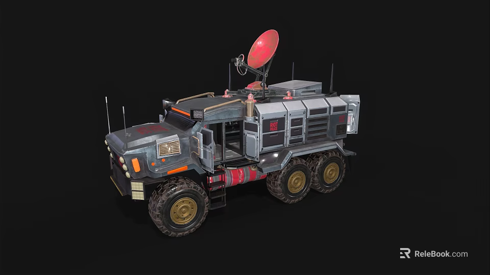 Heavy Duty Military Communication Vehicle With Satellite Dish And Multiple Antennas 3d model 
