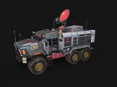 Heavy Duty Military Communication Vehicle With Satellite Dish And Multiple Antennas 3d model