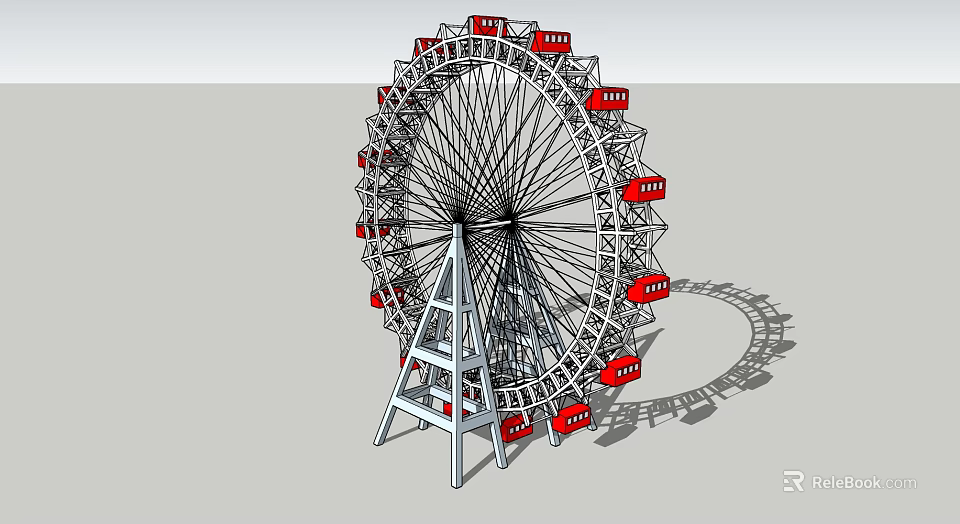 Classic Ferris Wheel With Red Cabins Metal Structure And Outdoor Amusement Equipment 3d model 