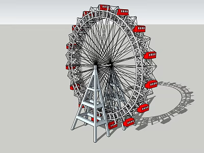 Classic Ferris Wheel With Red Cabins Metal Structure And Outdoor Amusement Equipment 3d model