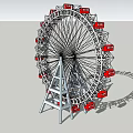 Classic Ferris Wheel With Red Cabins Metal Structure And Outdoor Amusement Equipment