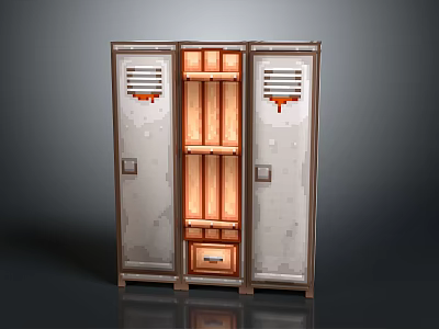 Metal Locker With Wooden Interior Storage Compartments Lockable Doors And Ventilation Grilles 3d model