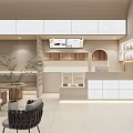 Minimalist Bubble Tea Shop Interior With Seating Plants And Shelves