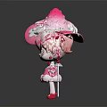 Cute Pink Hat Cartoon Character With Red Eyes White Cream Decoration And Lollipop