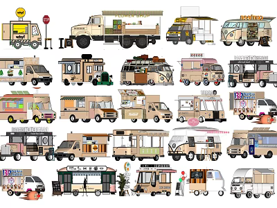 Functional Utility Vehicles With Various Designs For Mobile Food Service 3d model