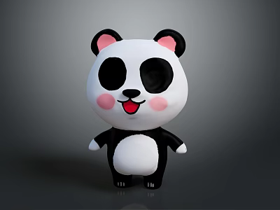Cute Panda Game and Movie Character With Big Black Eyes Pink Cheeks and Smiling Expression 3d model