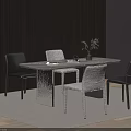 Luxury Dining Table Set With Marble Top And Modern Chairs In Dark Wood Room