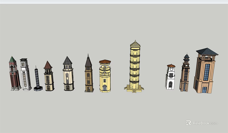 Collection Of Diverse Tower Designs With Various Architectural Styles And Structures 3d model 