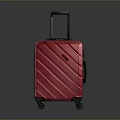 Red Striped Suitcase With Telescopic Handle And Rolling Wheels For Travel