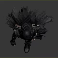 Woman in Black Ninja Style Outfit With Hooded Mask Swords on Back and Tattered Edges