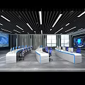 Modern Control Room With Multiple Computer Monitors Organized Workstations And Large Display Screen 3d model