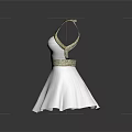 White Halter Neck Dress Featuring Gold Embellishments On Neckline And Waist