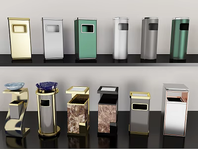 Public Trash Bins With Various Colors And Different Design Styles For Facilities 3d model