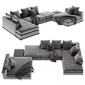 Modern Gray Sectional Sofa With Soft Pillows Throw Blanket And Comfortable Design 3d model