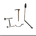 Various Metal Hand Tools Set With Hammer Shovel And Pry Bar