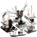 Modern Minimalist Decorative Ornament Set With Vases Branches Candles Trays And Books