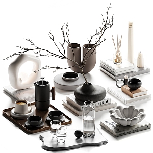 Modern Jewelry Ornaments Decorations Books Dried Branches Vase Ornaments Bottles and Cans Tea Tray Water Cup Utensils Display Accessories 3d model