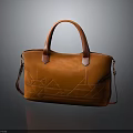 Stylish Orange Leather Handbag With Geometric Stitch Pattern Handles And Detachable Shoulder Strap