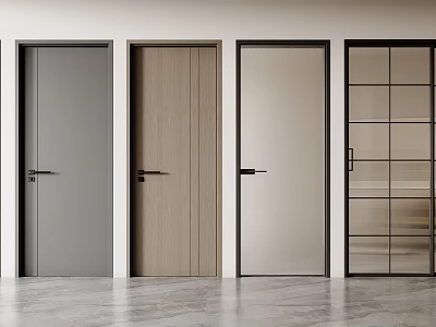 Modern Interior Hinged Doors With Wooden Beige And Glass Panel Designs 3d model