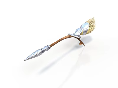 Medieval Decorative Spear With Silver Metal Head Wooden Shaft And Feather Accents 3d model
