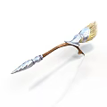 Medieval Decorative Spear With Silver Metal Head Wooden Shaft And Feather Accents