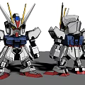 Two Robot Dolls With Silver Blue Red Bodies Yellow Antennas Standing On Gray Ground