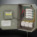 Open Electrical Enclosure Showing Internal Wires Terminal Blocks And Caution Label 3d model