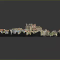 Cartoon Scene Featuring Miniature Castle Town With Colorful Houses Green Areas And Roads