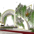Elegant Sofa Background Wall With Arched Decorations Hanging Green Plants And Flowers