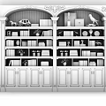 Classic Wooden Bookcase With Carved Details Books Potted Plants Photo Frames And Parrot Ornament