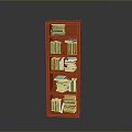 Modern Red Wooden Bookcase with Stacked Books on Multiple Shelves