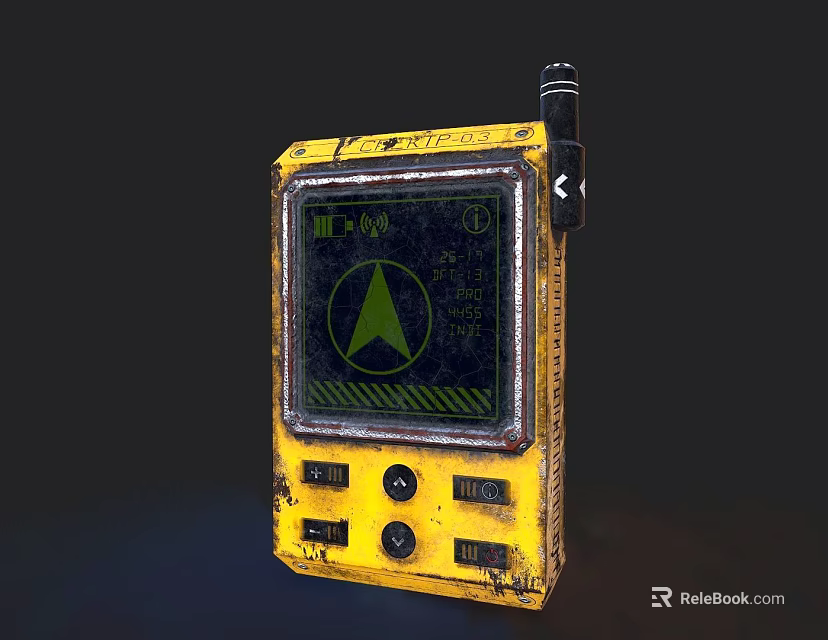Yellow Weathered Handheld Device With Screen Buttons And Antenna 3d model 