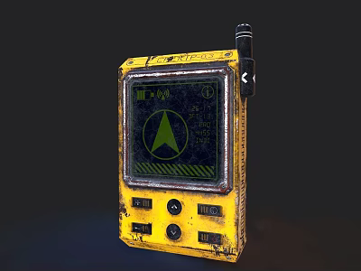 Yellow Weathered Handheld Device With Screen Buttons And Antenna 3d model