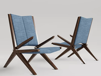 Blue Fabric Upholstered Accent Chairs with Wooden Frame and Modern Minimalist Design 3d model