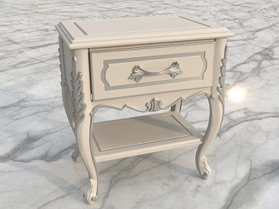 Elegant Classic Nightstand with Intricate Carved Details Drawer and Lower Open Shelf Light Wood Finish 3d model