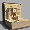 Vintage Wooden Decorative Ornament Set With 3D Pop Up Building And Train Model