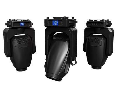 Three Modern Black Downlights And Spotlights With Digital Display And Heat Vents 3d model