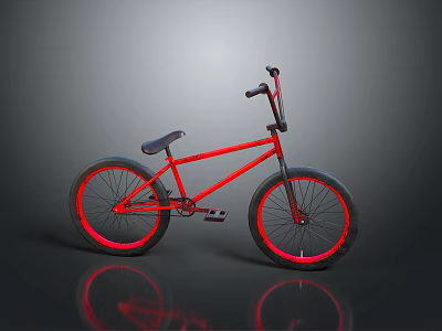 Red BMX Bicycle With Black Seat High Handlebar And Red Rimmed Wheels On Gray Background 3d model