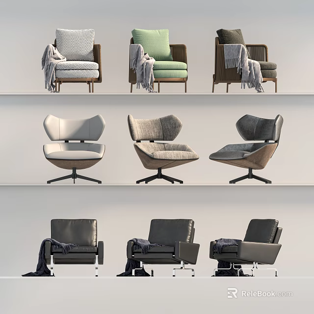 Modern Accent Chairs in Various Fabrics with Armrests and Swivel Bases for Living Room 3d model 