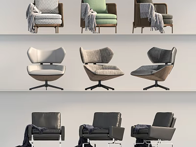 Modern Accent Chairs in Various Fabrics with Armrests and Swivel Bases for Living Room 3d model