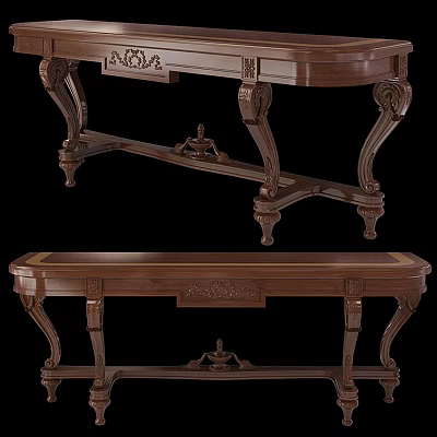 Classic Wooden Dining Table With Intricate Carvings And Matching Bench 3d model