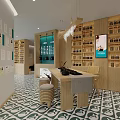 Modern Beauty Salon Interior With Wooden Decor Turquoise Wall Mirrors And Counter Stools