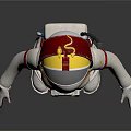 Astronaut Spacesuit With White Red Striped Design Helmet Visor And 3D Model On Reflective Surface