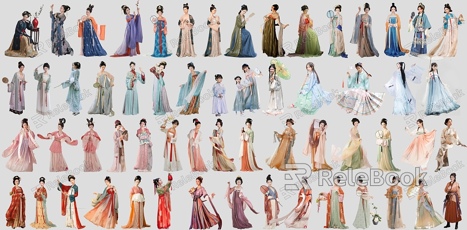 New Chinese-style multi-person Hanfu beauty ancient costume beauty beauty classical ancient Hanfu characters model