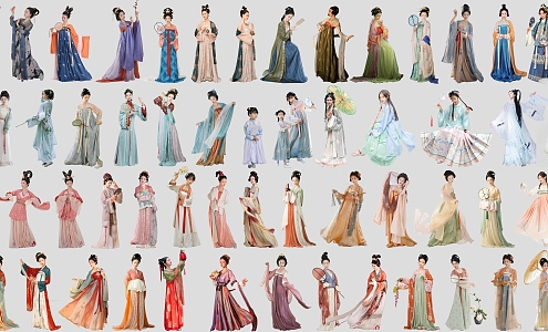 New Chinese-style multi-person Hanfu beauty ancient costume beauty classical ancient Hanfu characters 3d model