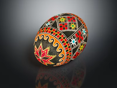 Colorful Hand Painted Egg With Geometric Patterns And Decorative Designs 3d model