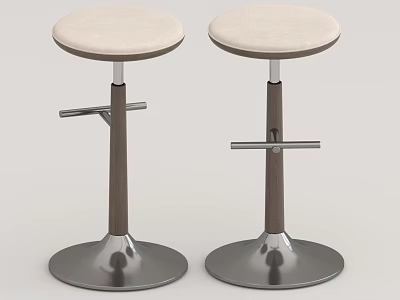 Pair of Modern Adjustable Upholstered Bar Stools With Wooden Legs Metallic Base 3d model