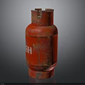 Red Rusty Gas Cylinder With RHH Label On Dark Background