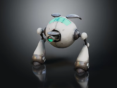 Mechanical Character With Spherical Body Green Elements And Four Legs Design 3d model