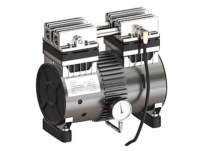 Industrial Air Compressor With Dual Cylinder Metal Construction And Pressure Gauge 3d model